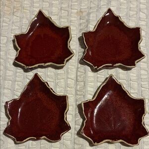 Maple Leaf Shaped Decorative Plates/Coasters - reddish brown colored.